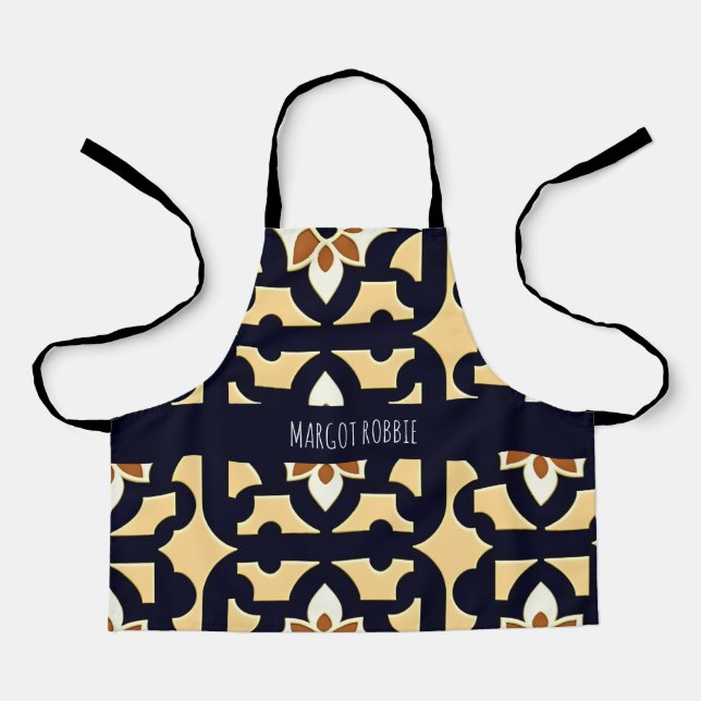 Delantal Flores isométricas en patrón botánico beige (Anverso)