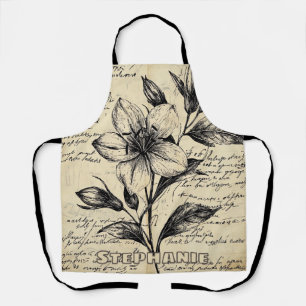 Delantal Flores Marrón Antiguo Caligrafía Pergamino