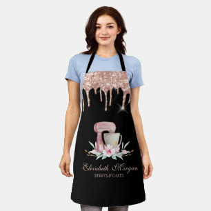 Delantal Flores Mixer Rose Gold Drips Panadería Negro 