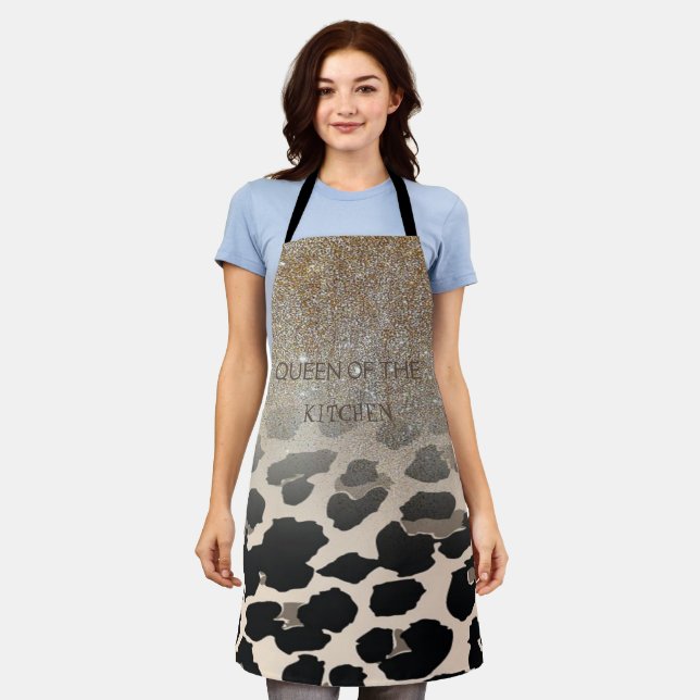 Delantal Flores Modernas Lindas Sobre Estampado de Leopardo (Gastado)