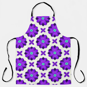 Delantal Flores Moradas Vibrantes y Motivos de Hoja