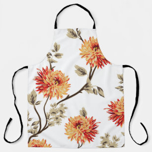 Delantal flores naranjas lindas con un patrón de hojas marr