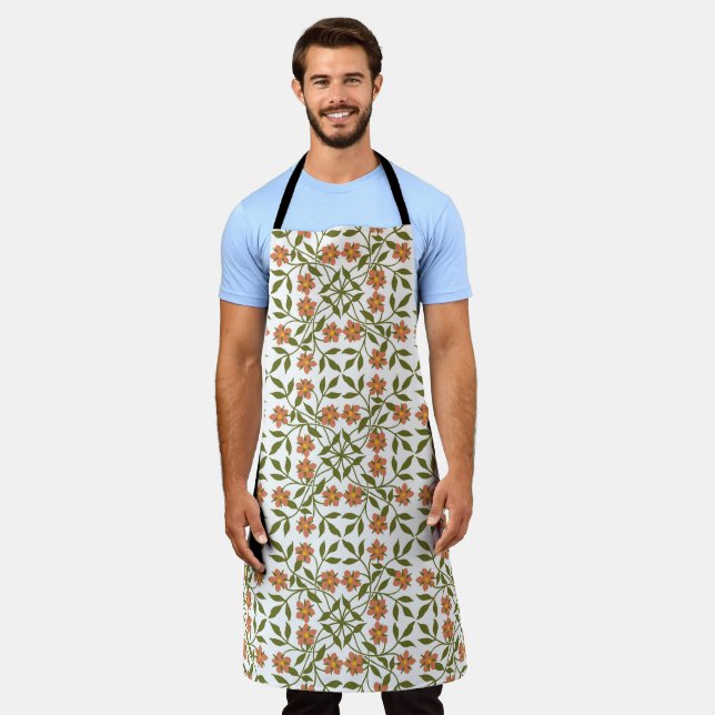 Delantal Flores naranjas, patrón floral, vegetación, boho (Gastado)