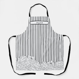 Delantal Flores negras y blancas con rayas