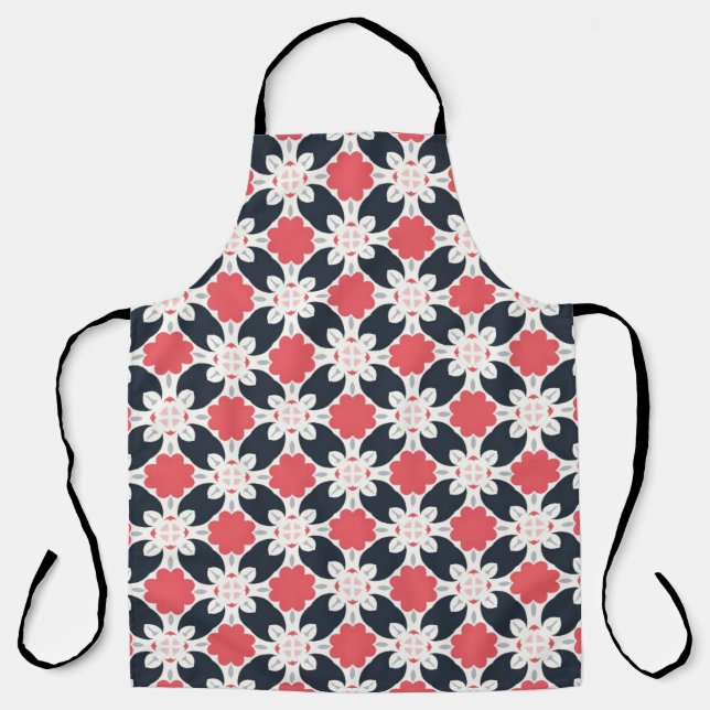 Delantal Flores negras y patrón de flores rosadas (Anverso)