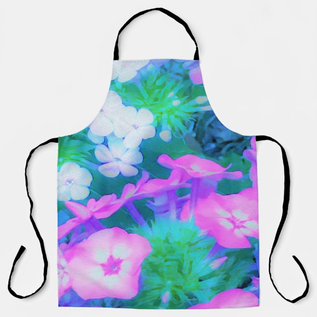 Delantal Flores Phlox en los jardines rosa, verde, azul y b (Anverso)