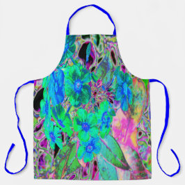 Delantal Flores psicodélicas trippy, verde limón y azul