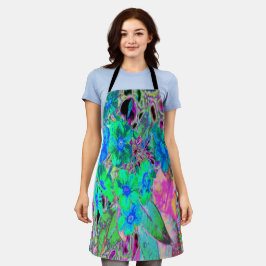 Delantal Flores psicodélicas trippy, verde limón y azul