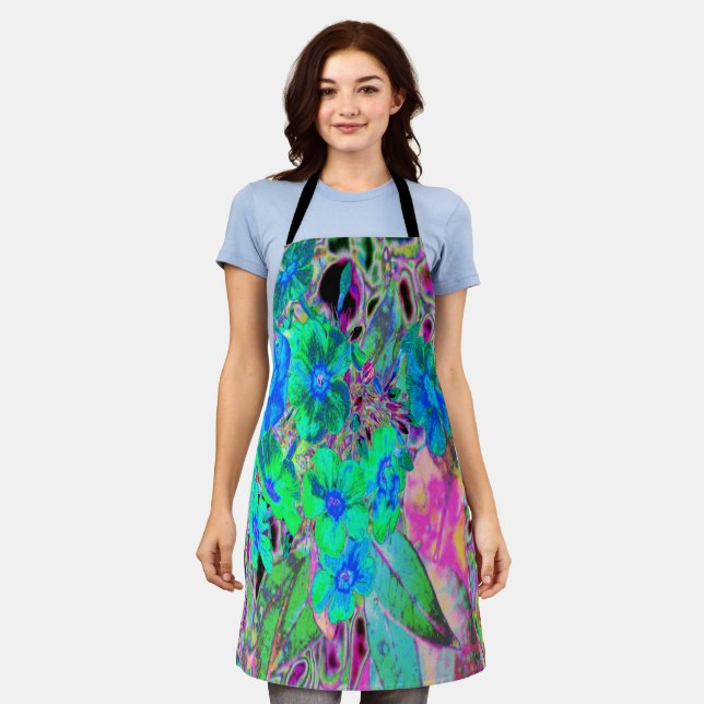 Delantal Flores psicodélicas trippy, verde limón y azul (Gastado)