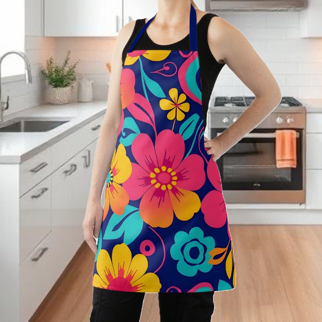 Delantal Flores retro brillantes y audaces - Estilo dopamin (Bright and Bold Retro Flowers-Dopamine Style Apron)
