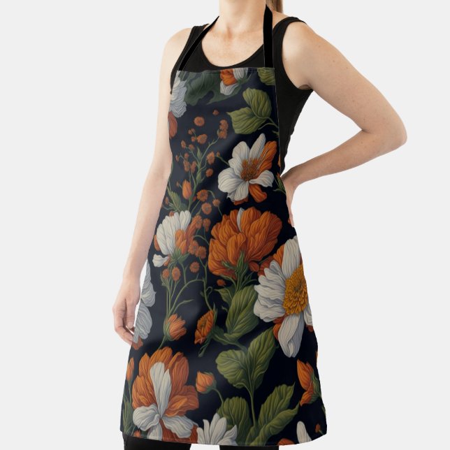 Delantal Flores retro elegantes y blancas de Naranja (in situ)