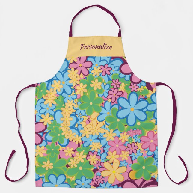 Delantal Flores retro psicodélicas de los años 60 divertida (Anverso)