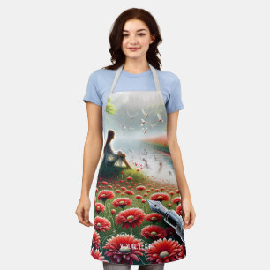 Delantal Flores rojas Chicas de fantasía
