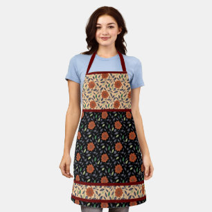 Delantal Flores rojas de ocre con hojas de apron