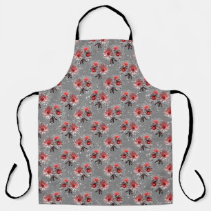 Delantal Flores rojas en gris