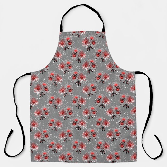 Delantal Flores rojas en gris (Anverso)