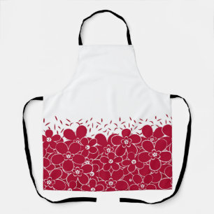 Delantal Flores rojas marea sobre fondo blanco