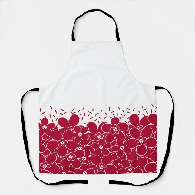 Delantal Flores rojas marea sobre fondo blanco (Anverso)