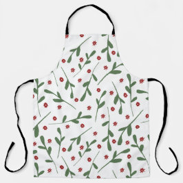 Delantal Flores rojas, patrón de hojas verdes