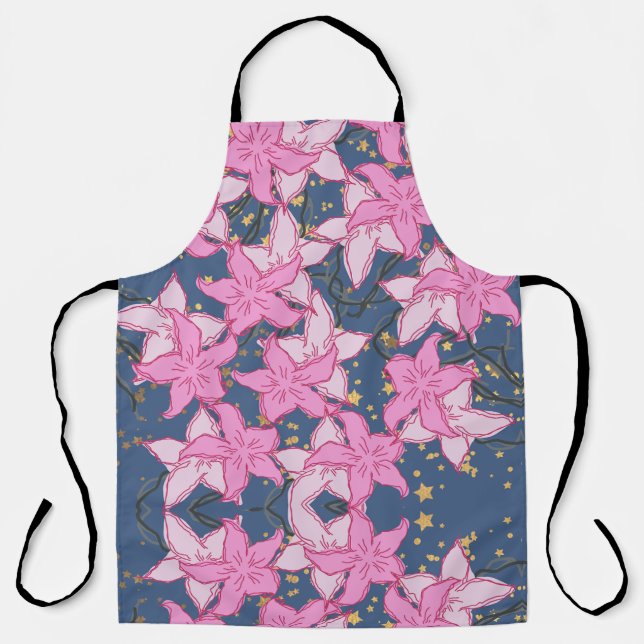 DELANTAL FLORES ROSA - APRON DE PATRÓN FLORAL (Anverso)