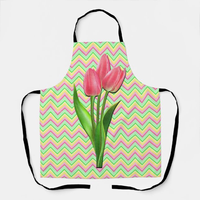Delantal Flores Rosa Chevron Despojó Apron multicolor (Anverso)