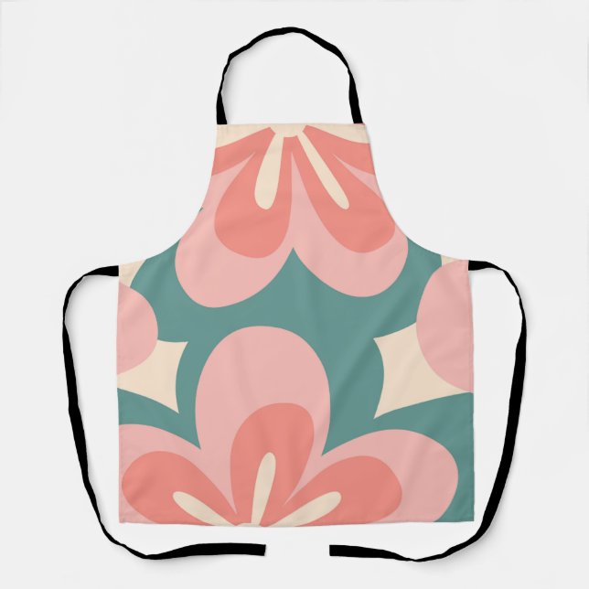 Delantal Flores rosa y turquesa de estilo retro (Anverso)