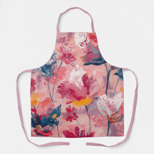 Delantal Flores rosadas pinceladas pintadas patrón botánico