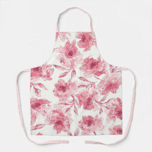 Delantal Flores rosadas sonrosadas pintadas con acuarela fl