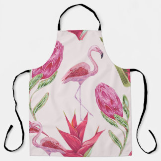 Delantal Flores rosadas tropicales, protea, pájaro del para
