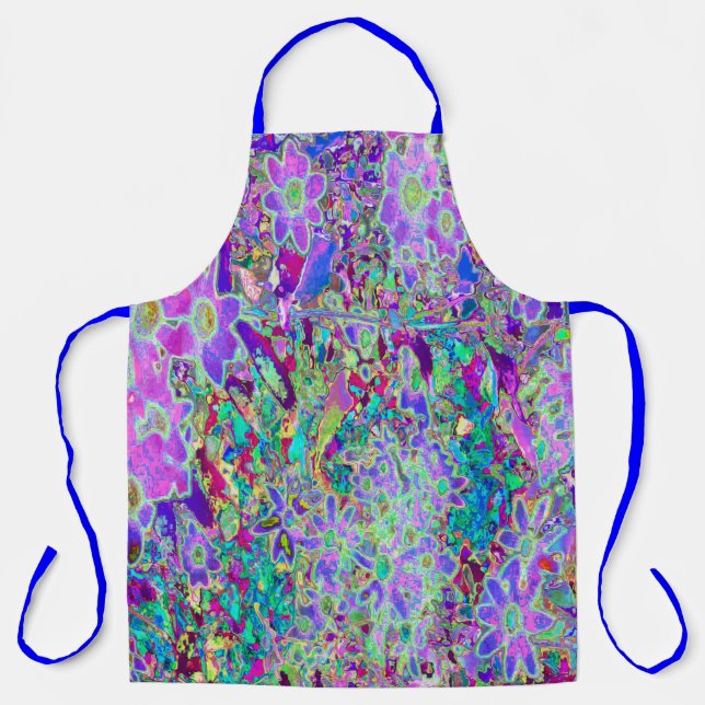 Delantal Flores rosadas y moradas trippy (Anverso)