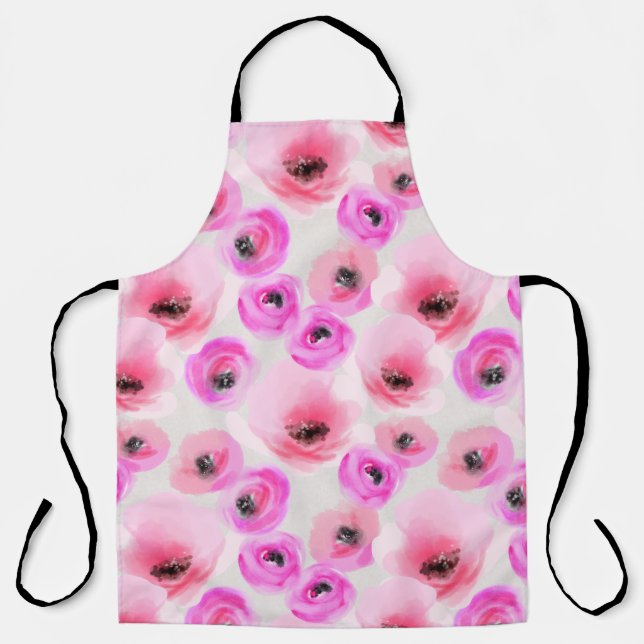 Delantal Flores rosas acuarela arte digital (Anverso)