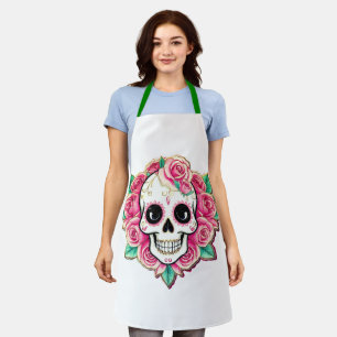 Delantal Flores rosas Coquette Floral Skull Rosa Skeleton