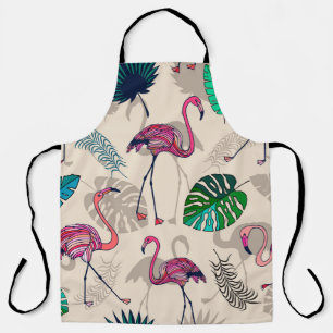 Delantal Flores rosas y hojas tropicales, patrón transpare