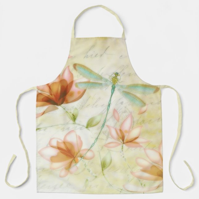 Delantal Flores rosas y libélula (Anverso)