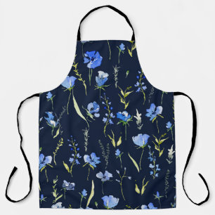 Delantal Flores Rusticas Azules: Ilustracion Botánico.