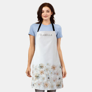 Delantal Flores Silvestres Acuarela Nombre Personalizado
