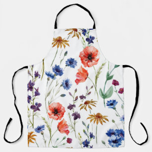 Delantal Flores silvestres Acuarela Poppy Fondo Chamomile