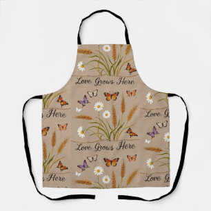 Delantal Flores silvestres bohemias, mariposas, tallos de t
