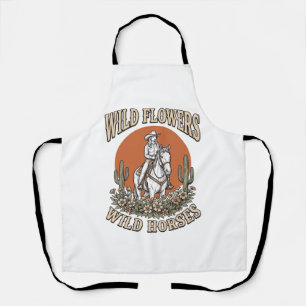 Delantal Flores Silvestres Caballo Salvaje Camisa Occidenta