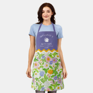 Delantal Flores silvestres coloridas Patrón floral Monogram
