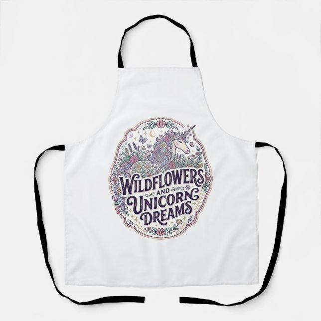 Delantal Flores silvestres de unicornio y sueños de unicorn (Anverso)