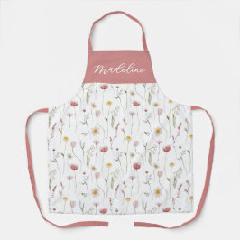 Delantal Flores silvestres en acuarela rosa polvoriento con