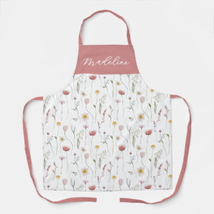 Delantal Flores silvestres en acuarela rosa polvoriento con