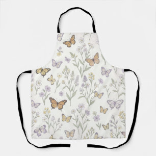 Delantal Flores silvestres mariposas prado botánico pastel 