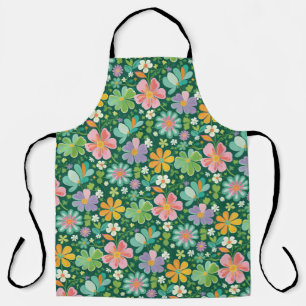 Delantal Flores Silvestres Pastel En Naranja Púrpura Rosa Y