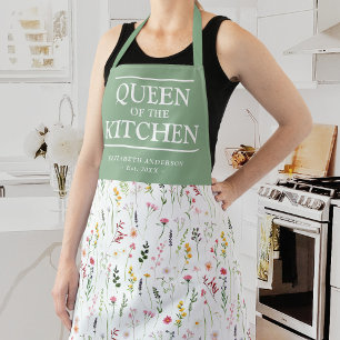 Delantal Flores silvestres Reina de la cocina nombre Apron