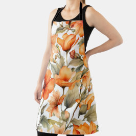 Delantal Flores silvestres rojas acuarela arte