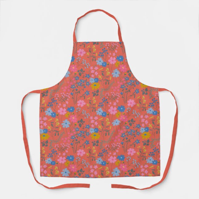 Delantal Flores silvestres rojas modernas Boho (Anverso)