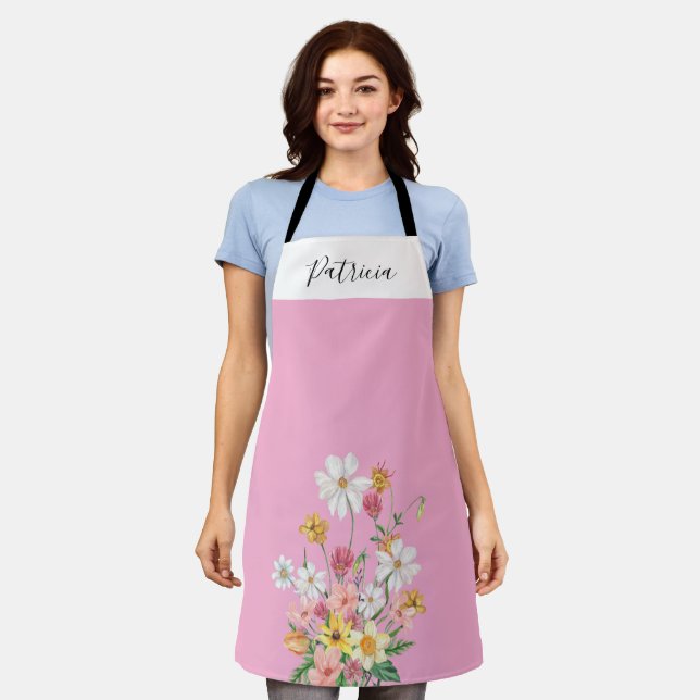 Delantal Flores silvestres rosa personalizadas (Gastado)