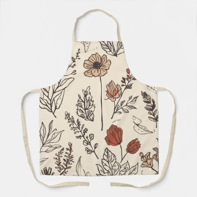Delantal Flores Silvestres Rústicas Bosquejo Botánico Vinta (Anverso)
